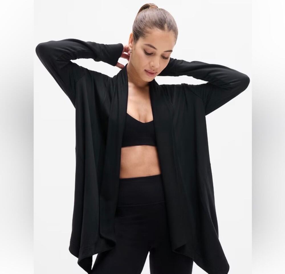 Athleta Womens Black Pranayama Restore Wrap Sz S Cardigan Athleisure Cozy Lounge